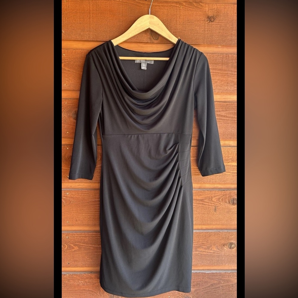 Donna Ricco New York Black Dress Size 6 Body‎ Con Stretch Knit Long Sleeve EC